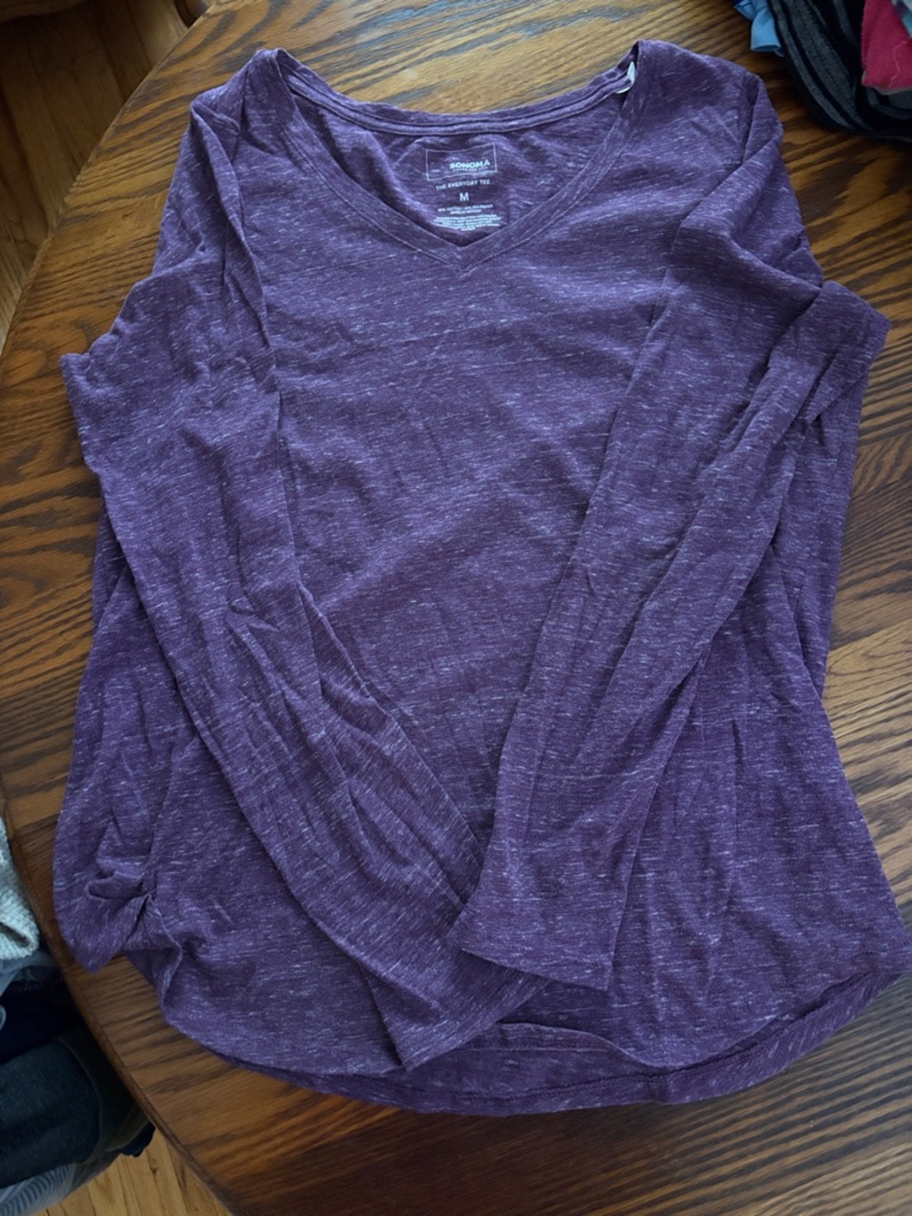 Sonoma Heathered Plum V-Neck Long Sleeve Top